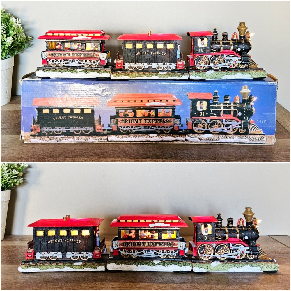Rare Vintage Orient Express Lights Up 3 Section Resin Train Locomotive Caboose